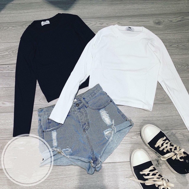 áo croptop dài tay hai màu cá tính