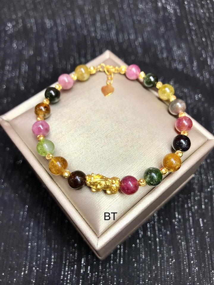 Vòng tuormaline mix tỳ hưu vàng 24k lõi cứng LTBBA03