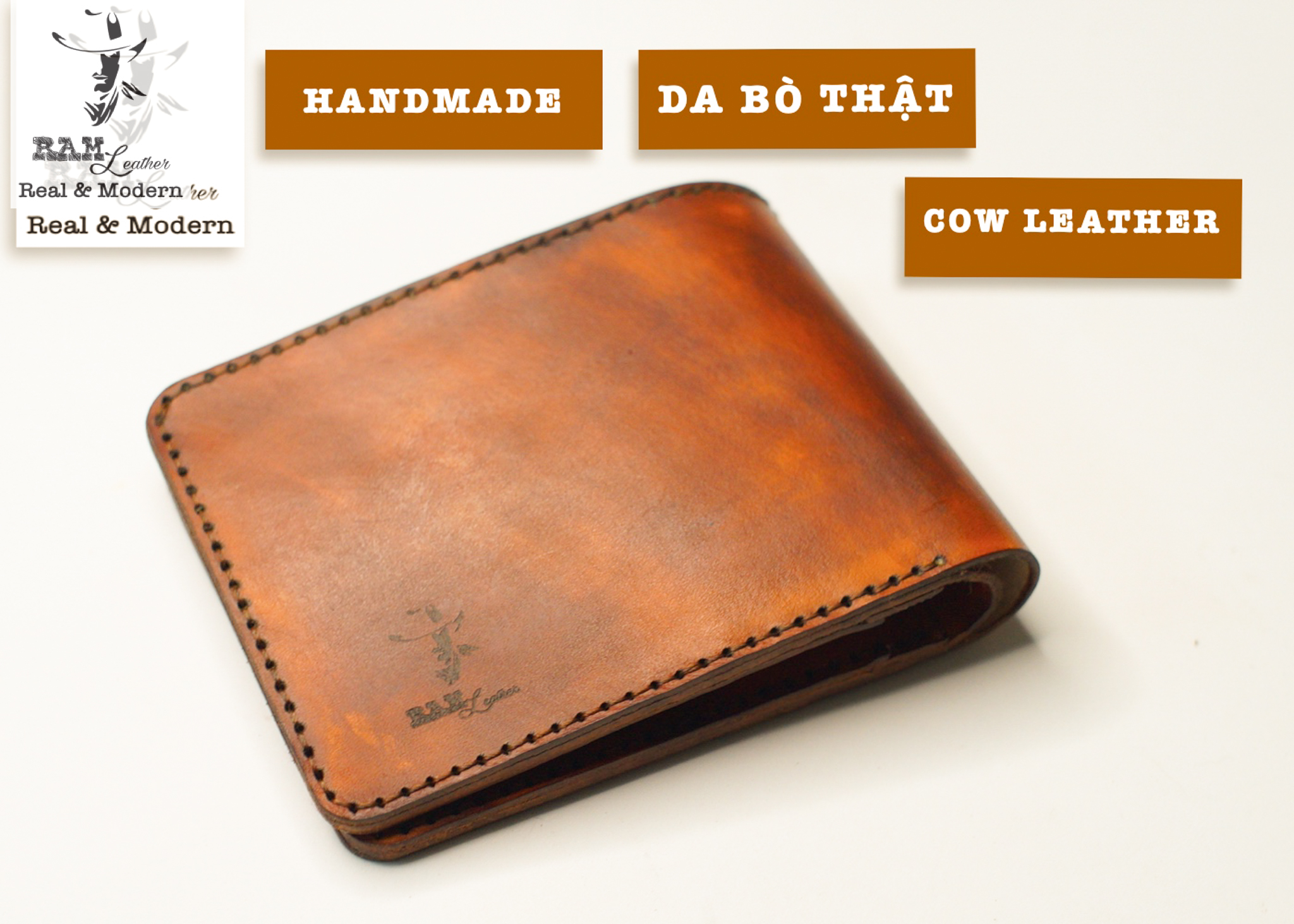 Ví Siêu bền RAM Leather Trống Đồng Dáng Ngang Lightbrown (Da Bò Thuộc Thảo Mộc Vegtan Wallet)