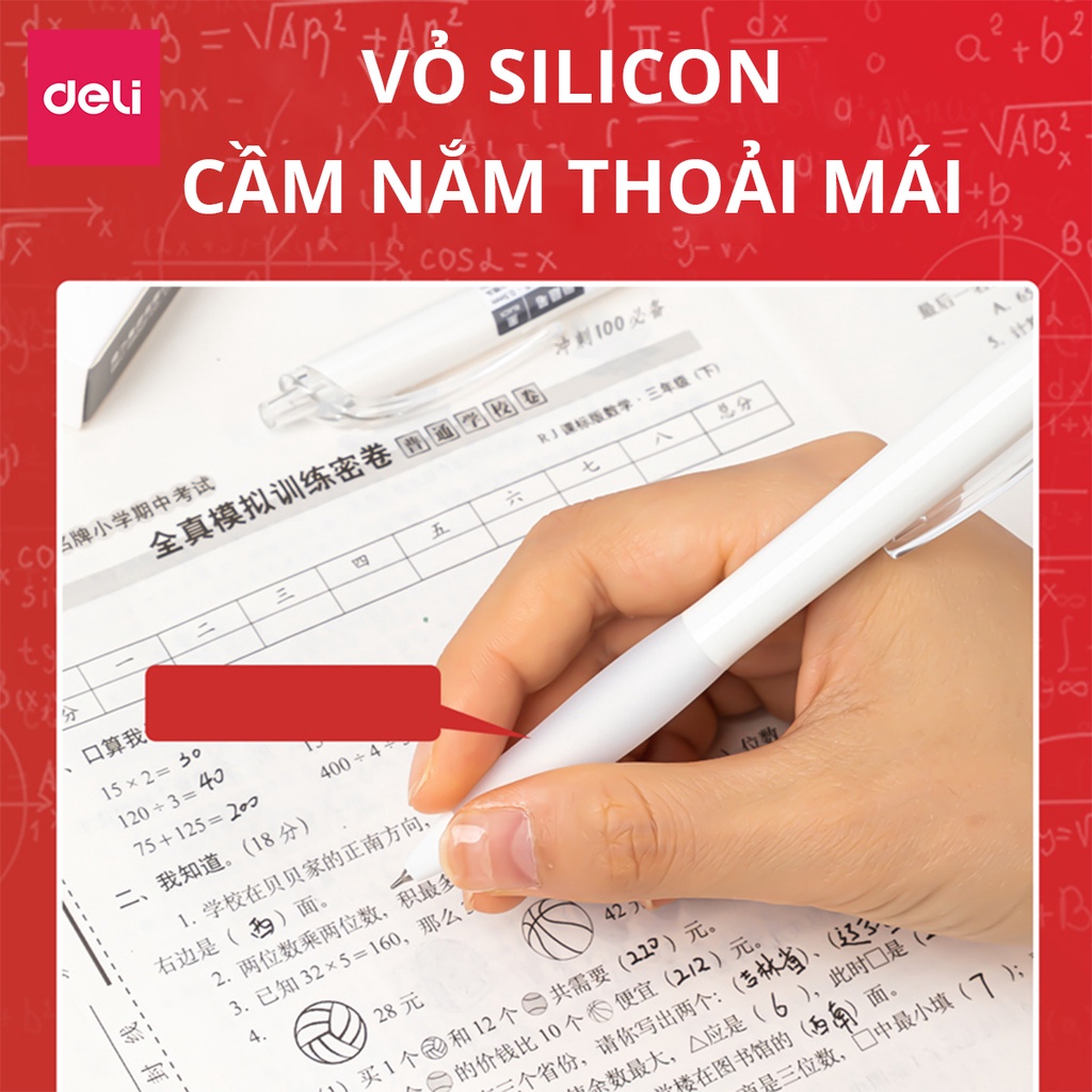 Bút Bi Nước Bút Gel đen Deli vỏ trắng đen mực đen xanh đỏ, Ngòi 0.5mm Dành Cho Văn Phòng, Học Sinh - S60