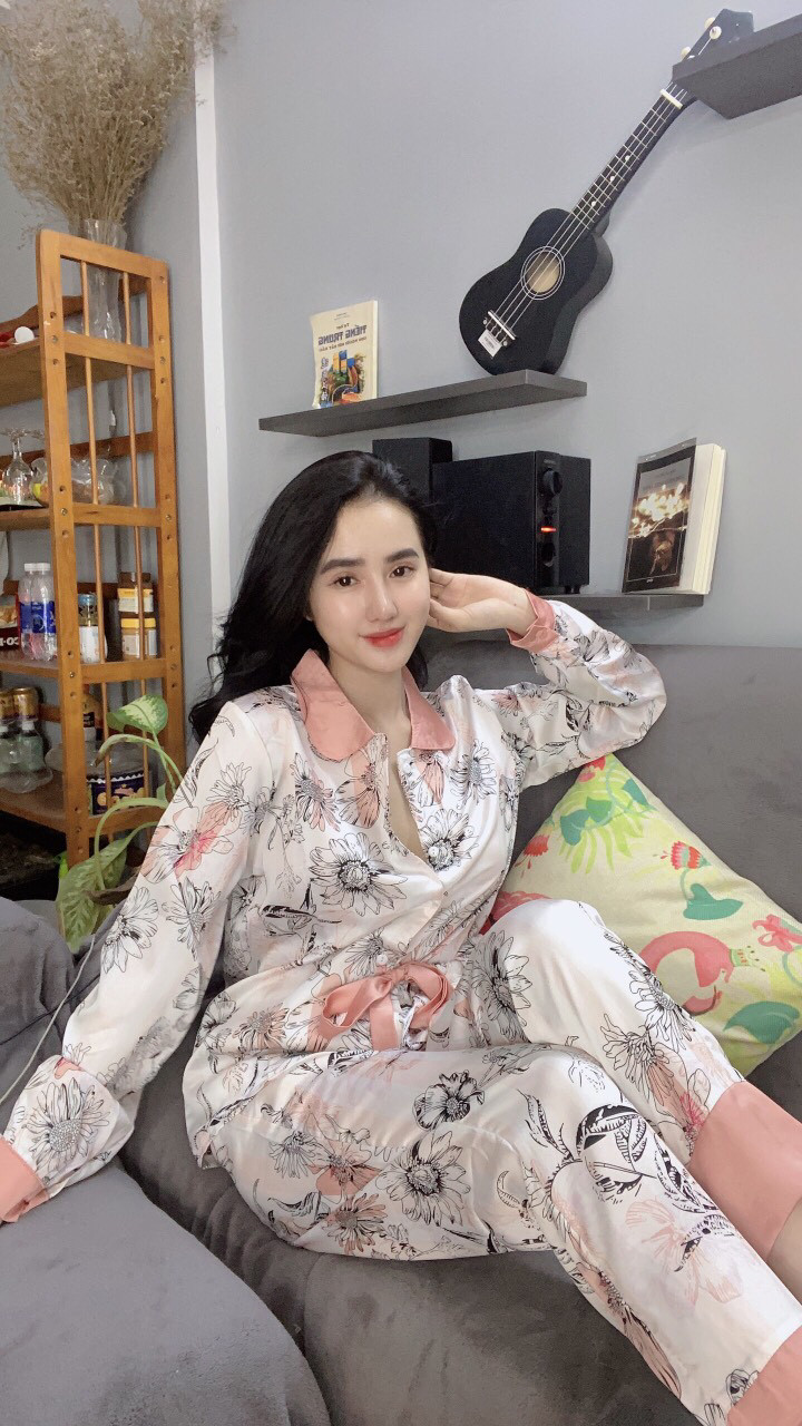 [HCM]Set Đồ bộ nữa mặc ở nhà LỤA SATIN cao cấp từ tơ viền chữ quần dài - Lụa mềm mịn sang chảnh MTB115