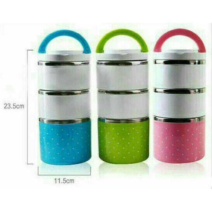 Cặp lồng cơm 3 tầng giữ nhiệt chấm bi ruột inox