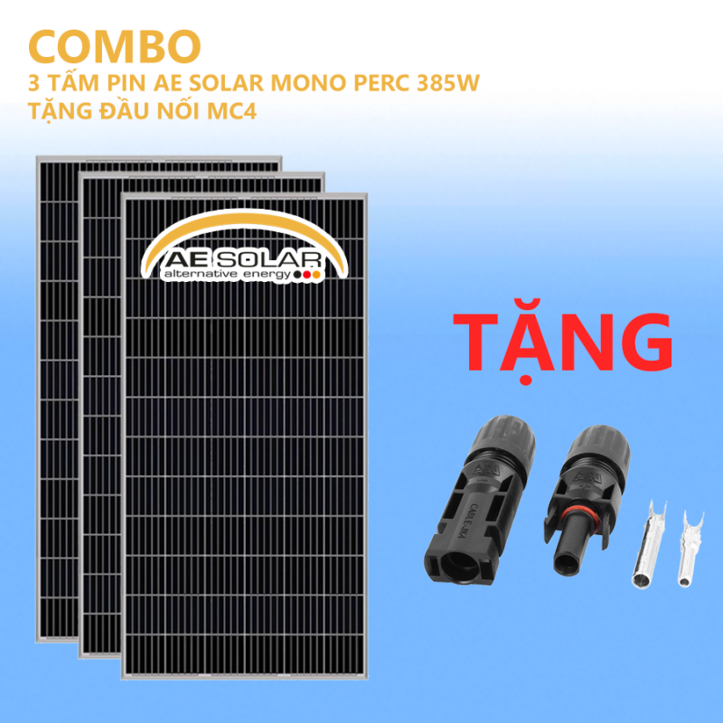 COMBO 3 TẤM PIN MONO PERC 385W AE SOLAR TẶNG ĐẦU NỐI MC4