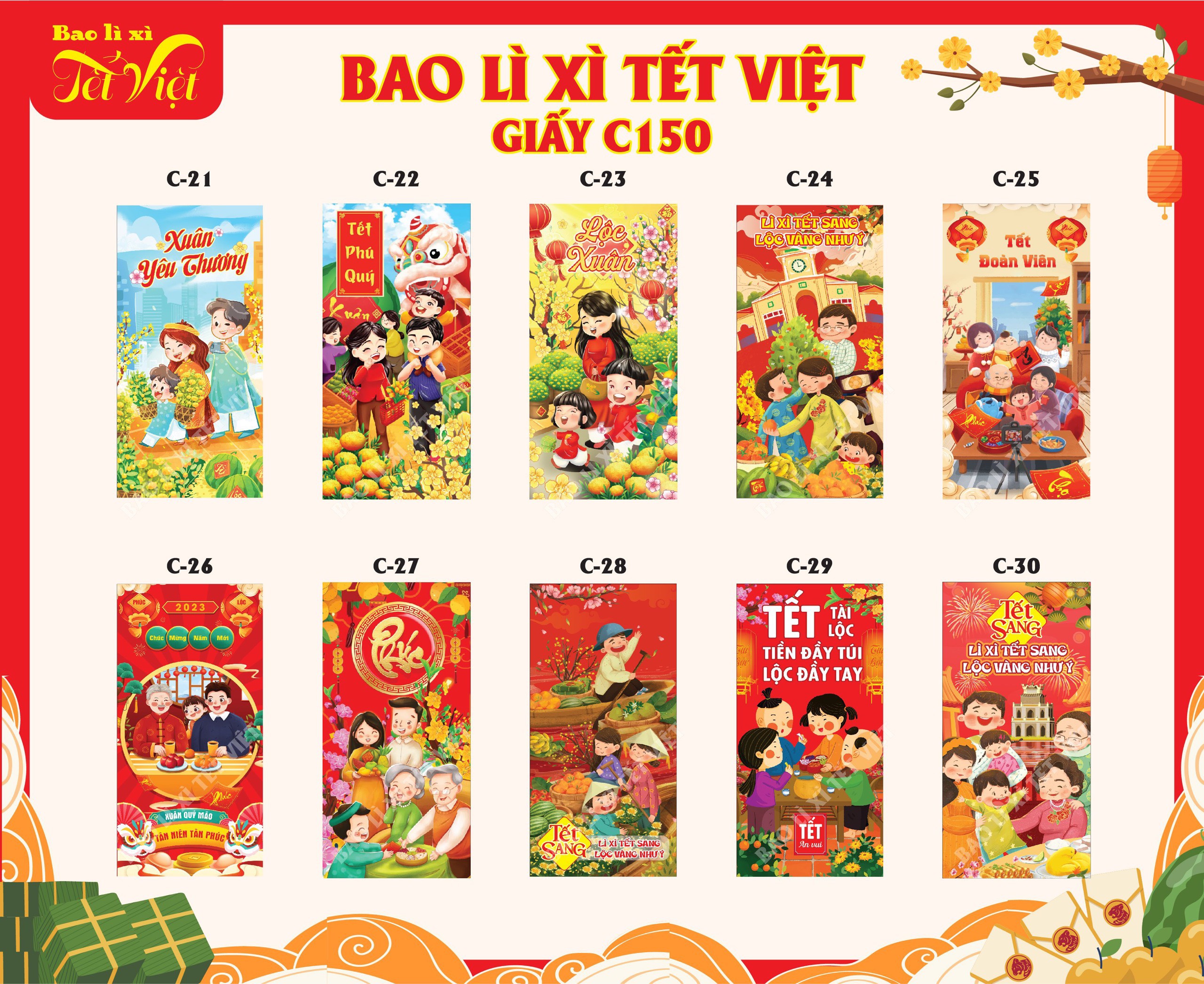 Combo 100 Bao Lì Xì Tết 2023 Mix 20 Mẫu (giao mẫu ngẫu nhiên)