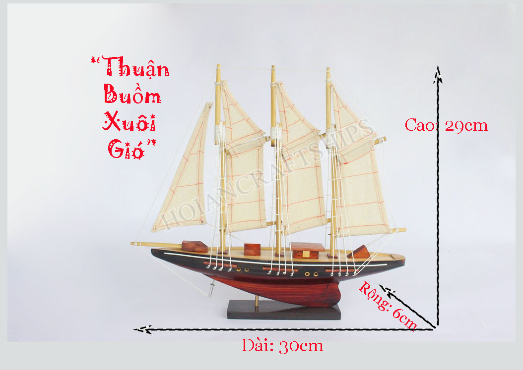 Mô hình thuyền gỗ trang trí Atlantic kem (dài 30cm)