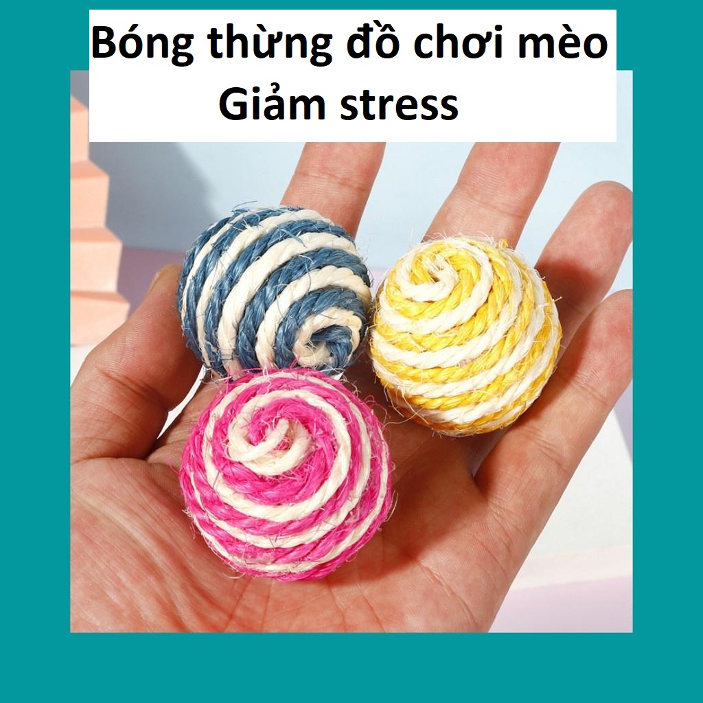 Đồ chơi bóng thừng cho mèo, bóng cói cho mèo chơi 4cm, đồ chơi giảm stress cho mèo