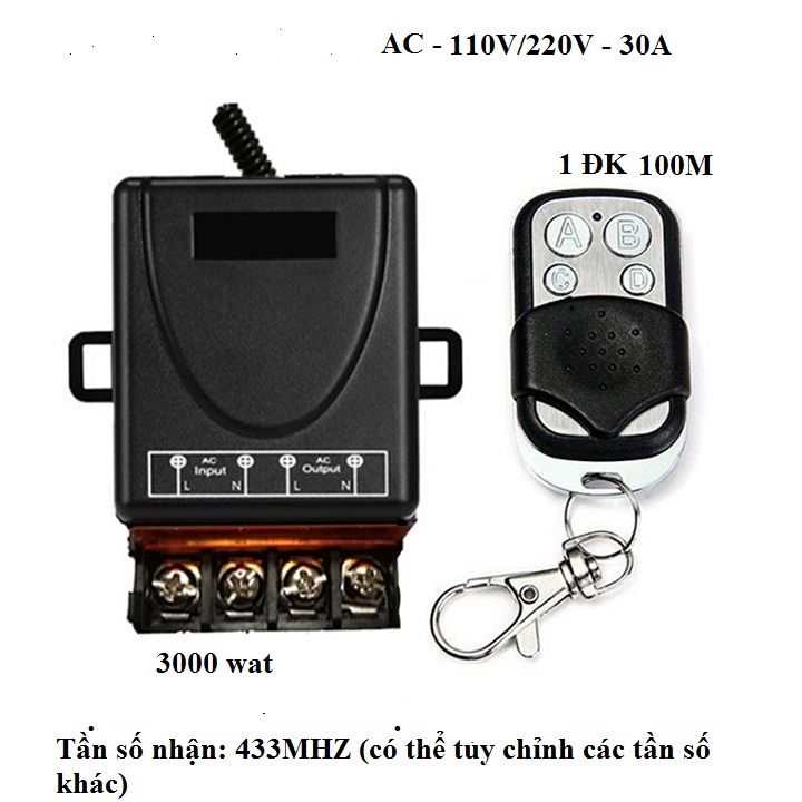 Bộ công tắc điều khiển từ xa 100M bật tắt máy bơm và các thiết bị điện công suất lớn 30A/220V