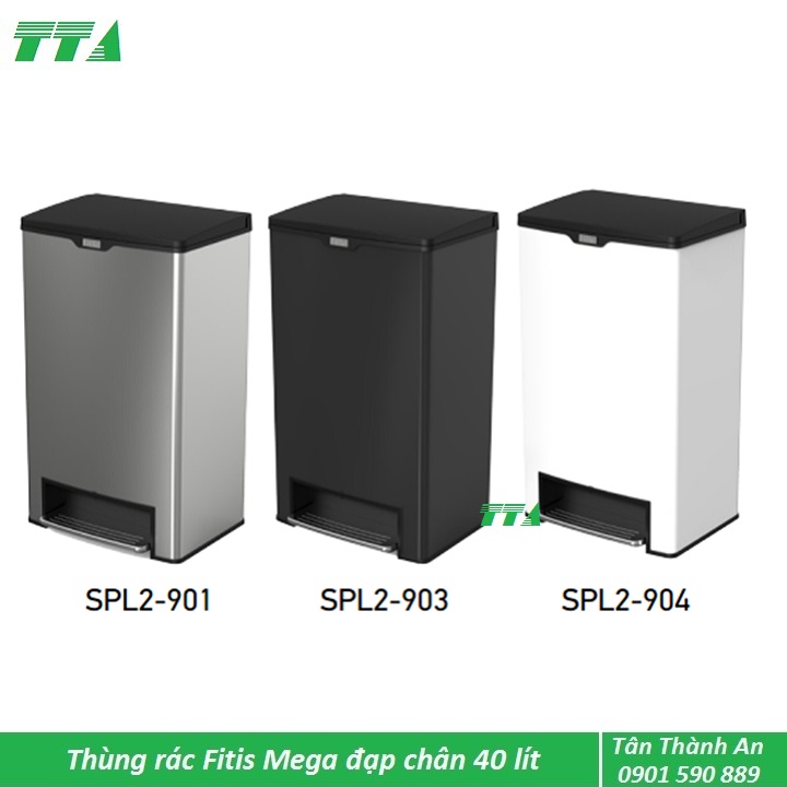 Thùng rác Fitis Mega vuông đạp chân 40 lít - SPL2-903