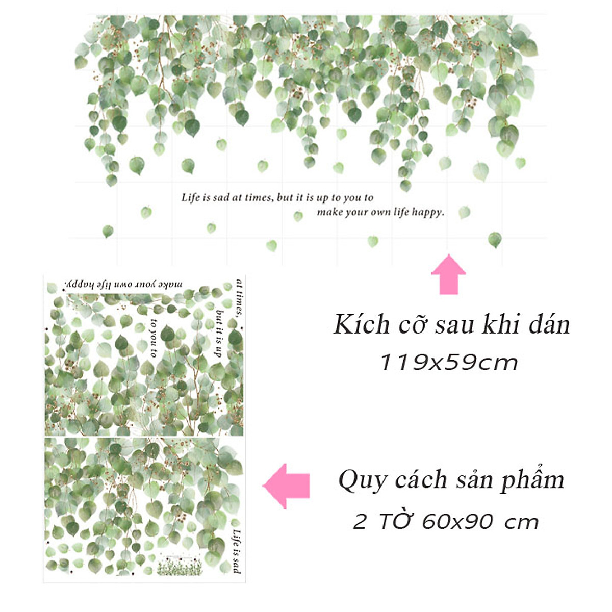 DECAL DÁN TƯỜNG TÁN LÁ XANH LIFE HAPPY