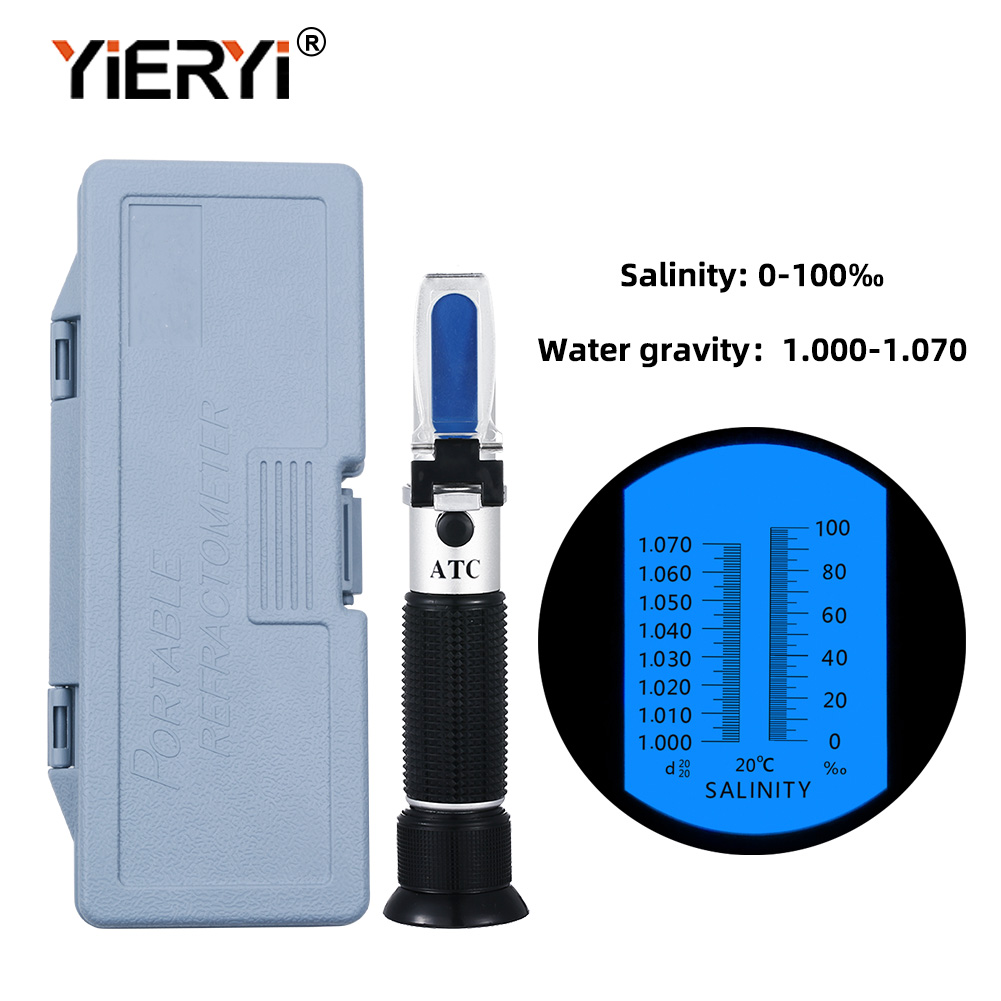 yieryi 0-100‰ salinity refractometer 1.000-1.070SG Salinity Seawater salinometer ATC