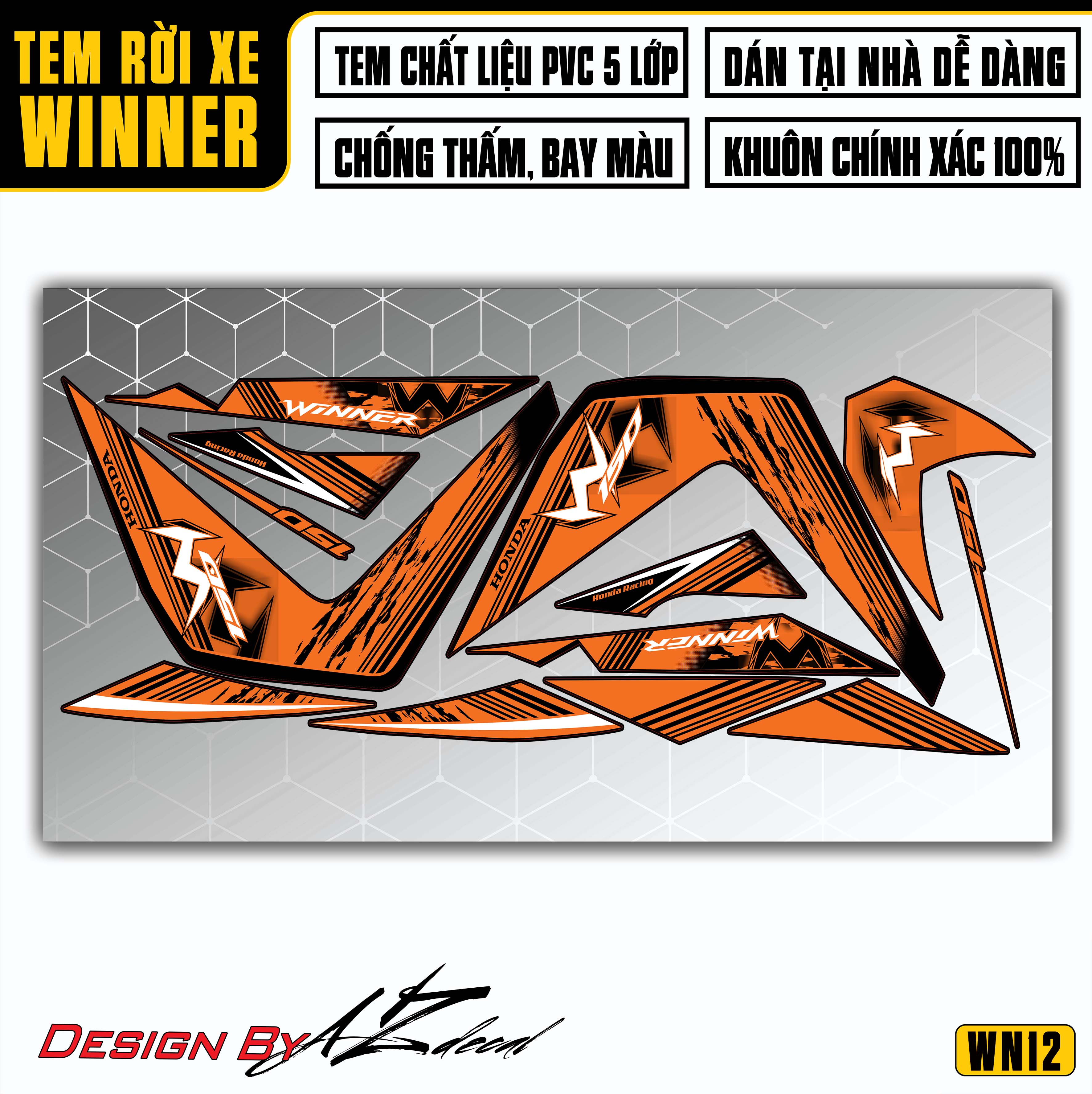 Tem Chế Xe Winner 150 Chữ W Cách Điệu | WN12 | Decal Rời Dễ Dán, Chống Thấm Nước, Chống Bay Màu - Azdecal