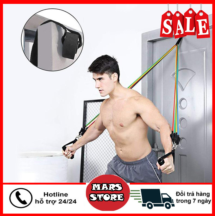 Bộ Dây Ngũ Sắc Tập Thể Hình Đa năng, dụng cụ tập gym tại nhà, dụng cụ tập thể hình, tập thể dục đa năng. Bộ 5 dây ngũ sắc đàn hồi tập gym tại nhà hữu ích
