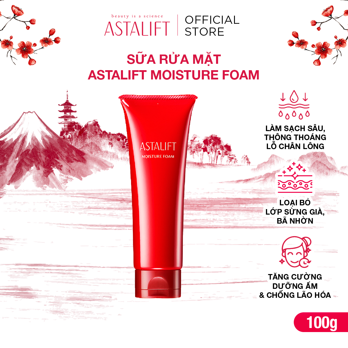 Sữa Rửa Mặt Tạo Bọt Dưỡng Ẩm ASTALIFT Moisture Foam 100ml