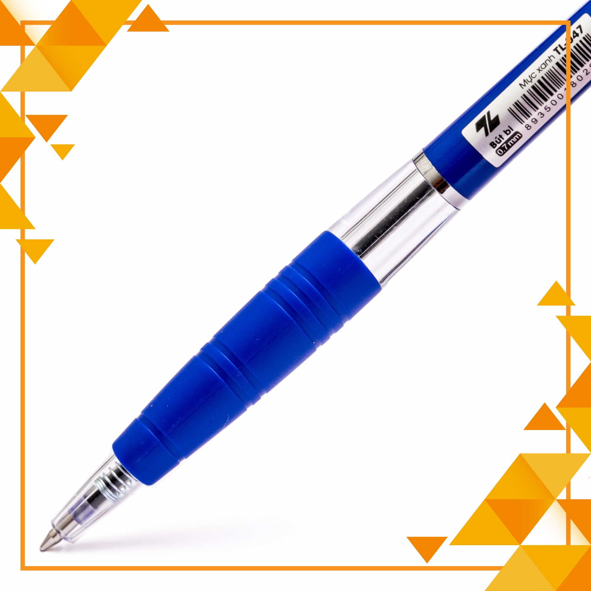 Bút bi TL 047 dạng bấm khế, có grip giúp êm tay và giảm trơn tuột khi viết thường phù hợp cho sinh viên, giới văn phòng (1 CÂY).