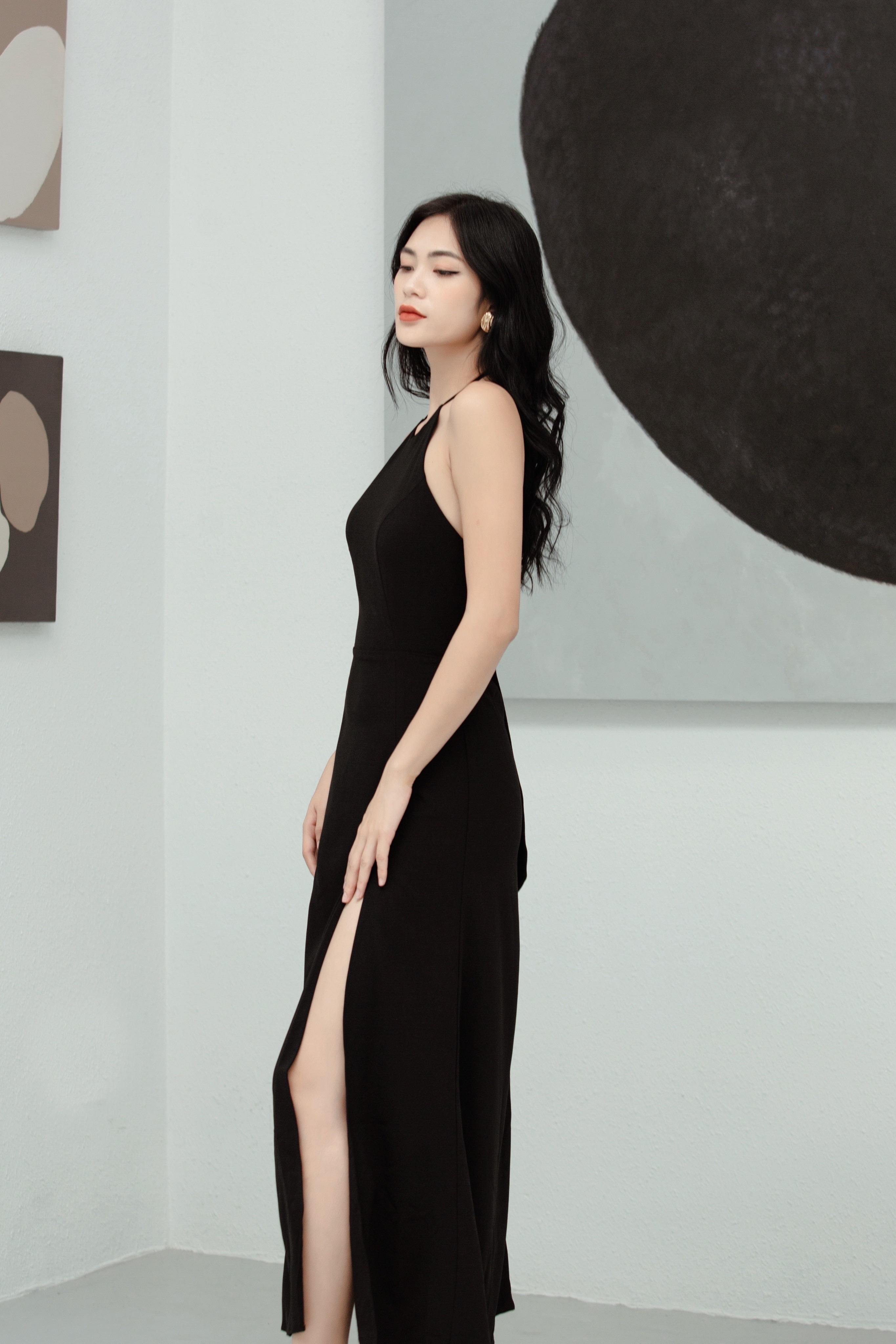 Đầm maxi cổ yếm Dalaney Dress (đen)
