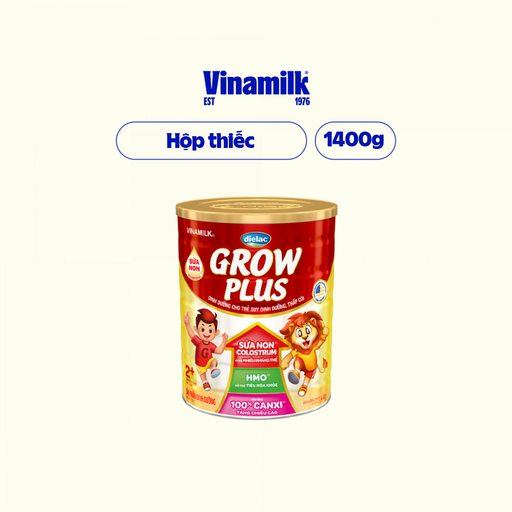 Sữa Non Vinamilk Dielac Grow Plus 2+ HT 1400g (Sữa bột Cho Trẻ Từ 2 - 10 Tuổi) -Tăng cân cao khỏe, hỗ trợ Trẻ suy dinh dưỡng, thấp còi