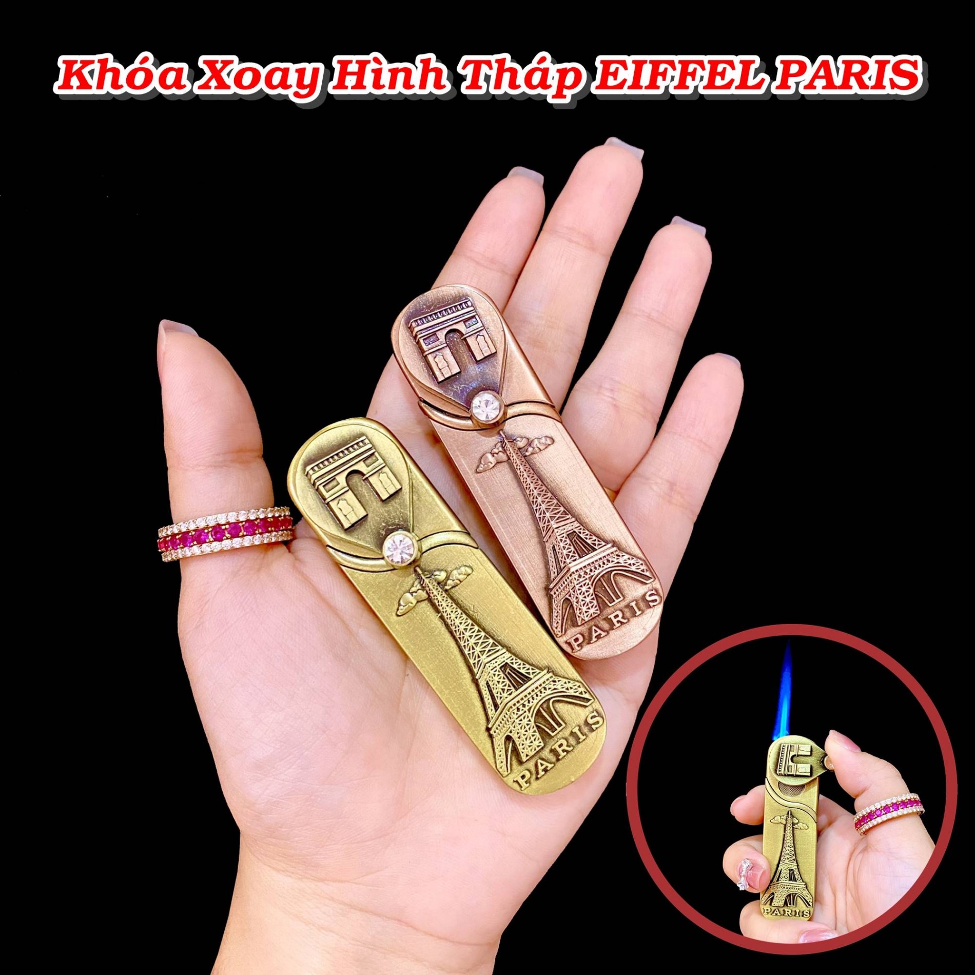 BẬT LỬA KHÈ KHÓA XOAY HÌNH THÁP EIFFEL PARIS - XÀI GAS