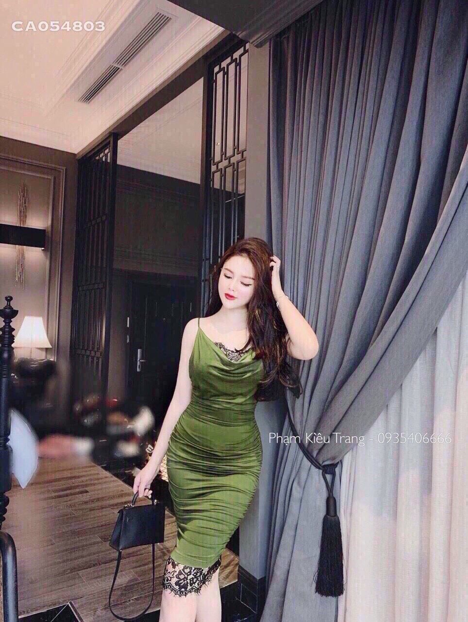 Đầm ôm body hai dây phối ren cực gợi cảm qc