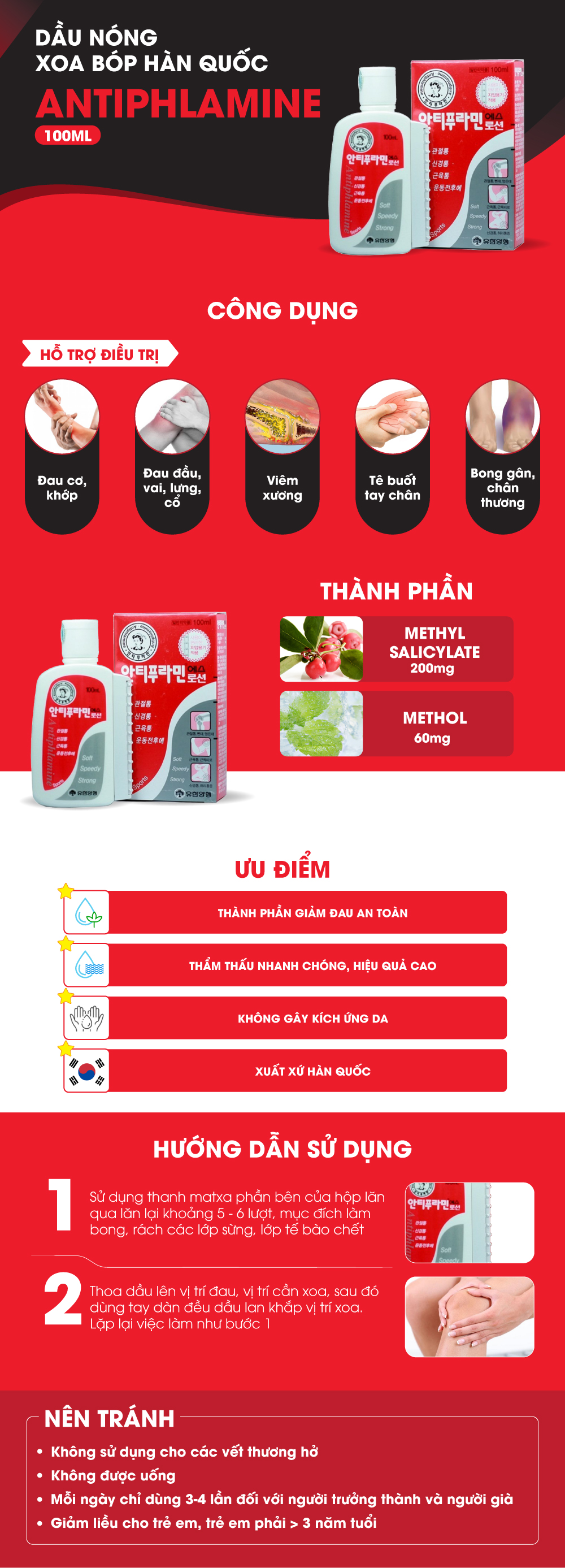 [Chai 100ml] Dầu nóng Hàn Quốc xoa bóp massage Antiphlamine