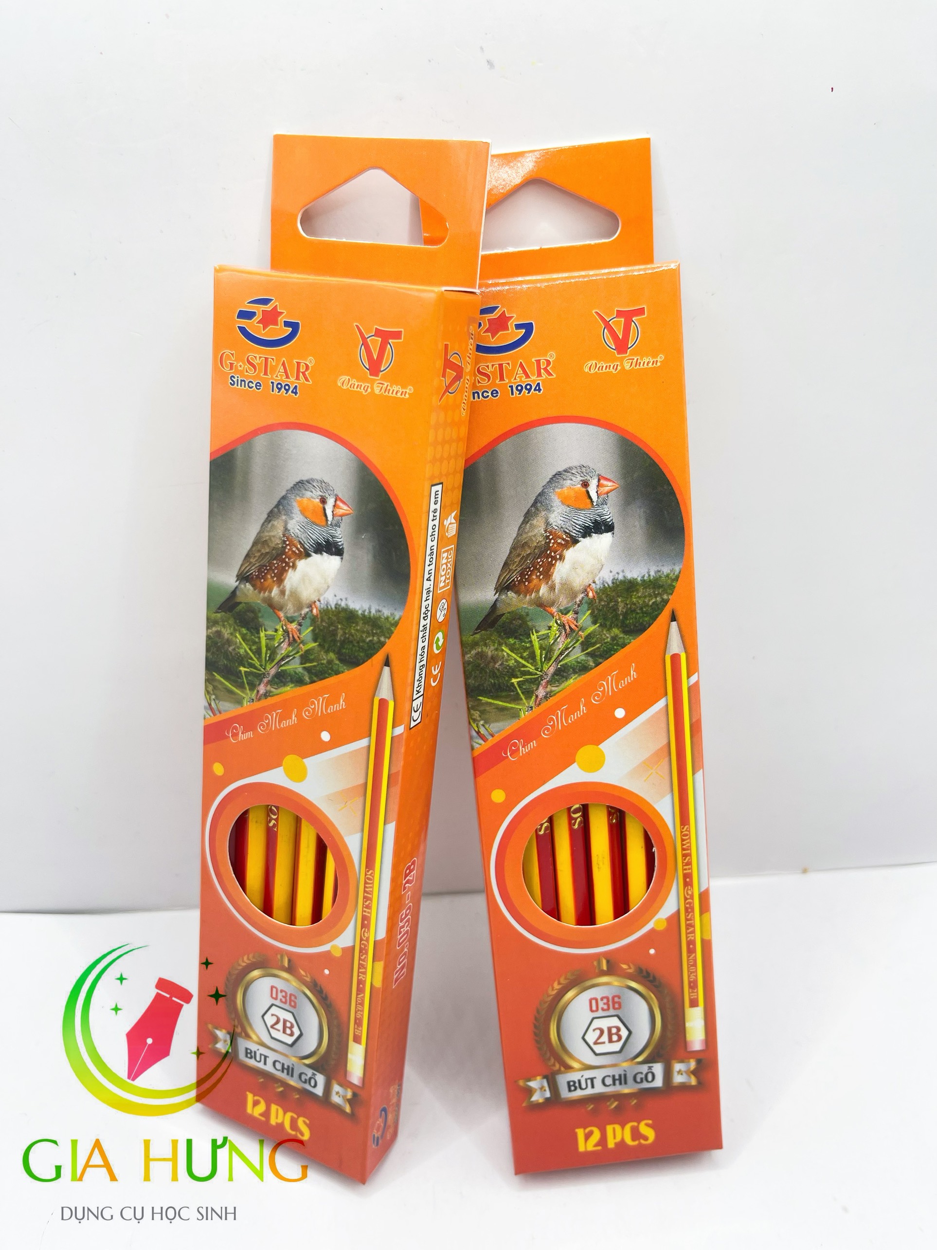 Hộp 12 cây viết chì đen vỏ gỗ 036 2b gstar / bút chì chuốt gỗ đen có gôm gstar