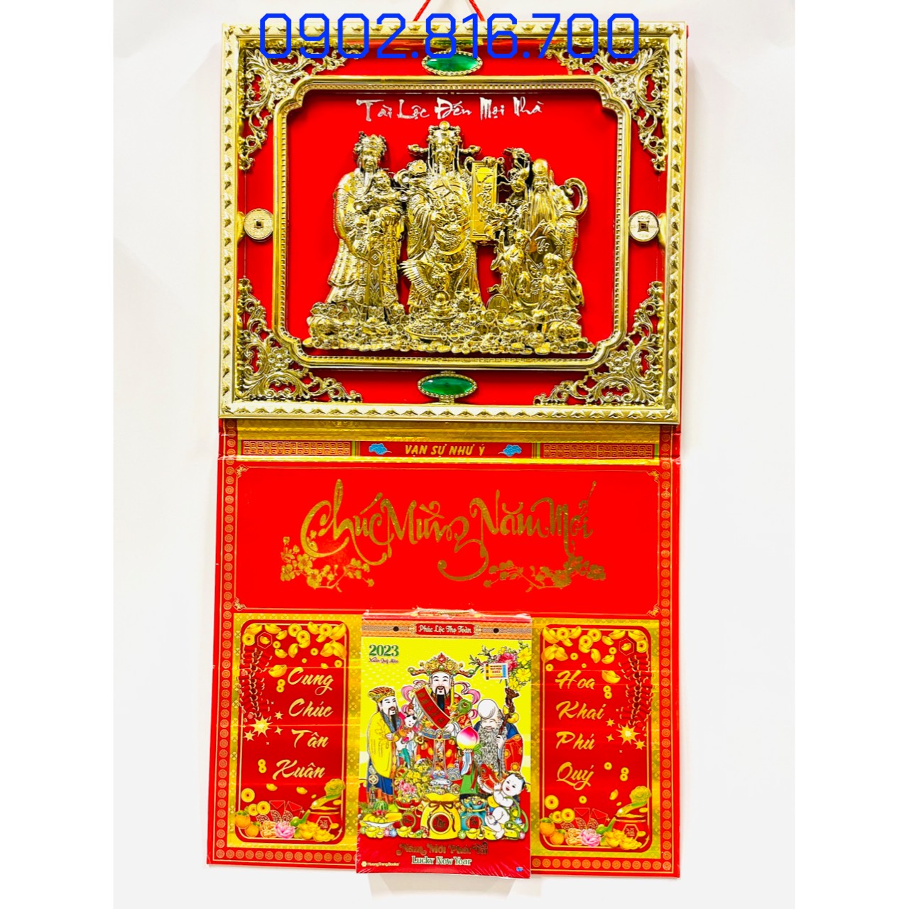 Bộ lịch QUÝ MÃO 2023 -Combo khung vàng hình MÈO PHÚC LỘC THỌ THẦN TÀI BUỒM TÚI VÀNG CÂY KIM TIỀN CÂY MAI VÀNG lốc lịch siêu đại khổ 14,5 x 20,5cm