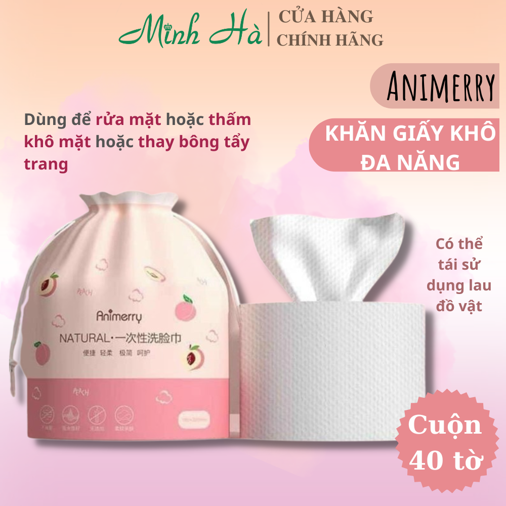 Khăn giấy khô đa năng Animerry Natural cuộn 40 tờ