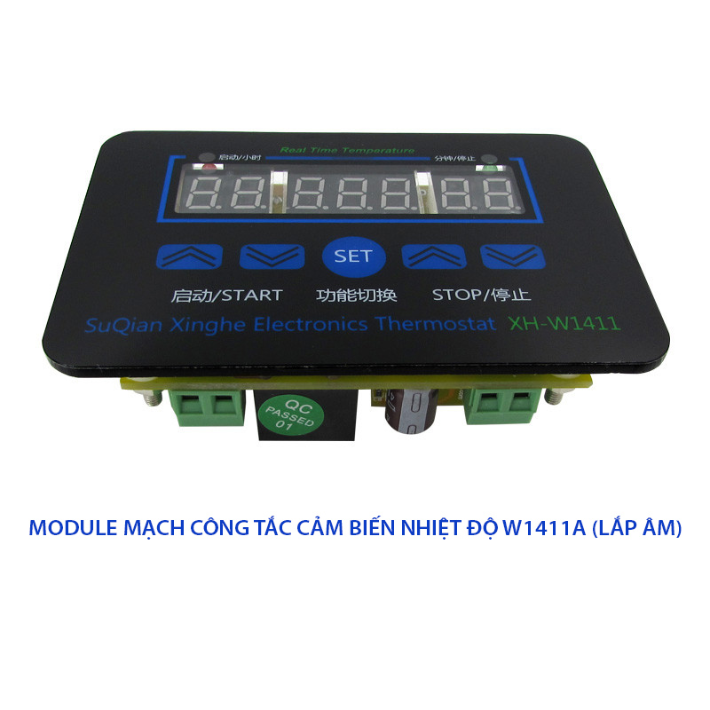 Module cảm biến nhiệt độ W1411-12V gắn âm với 3 màn hình hiển thị nhiệt độ, đầu cảm biến rời chống nước