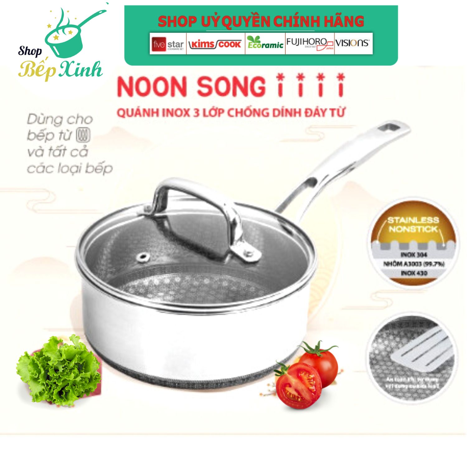 Quánh chống dính 2 mặt Kims Cook Blackcube Noonsong inox 304 3 lớp đáy