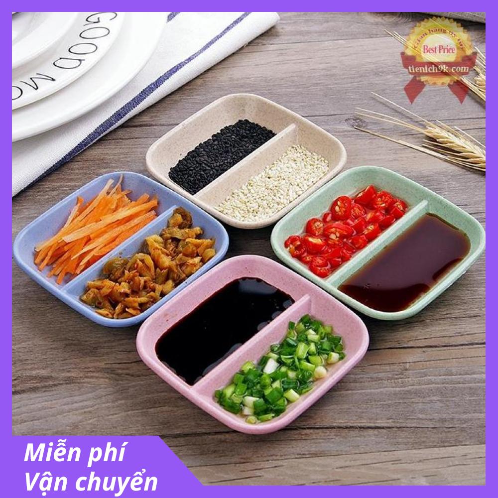 Combo 2 Đĩa đựng gia vị 2 ngăn bằng lúa mạch (bát nước chấm)