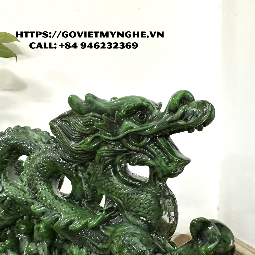 Feng Shui display dragon statue-peacock feather white ice-26cm long