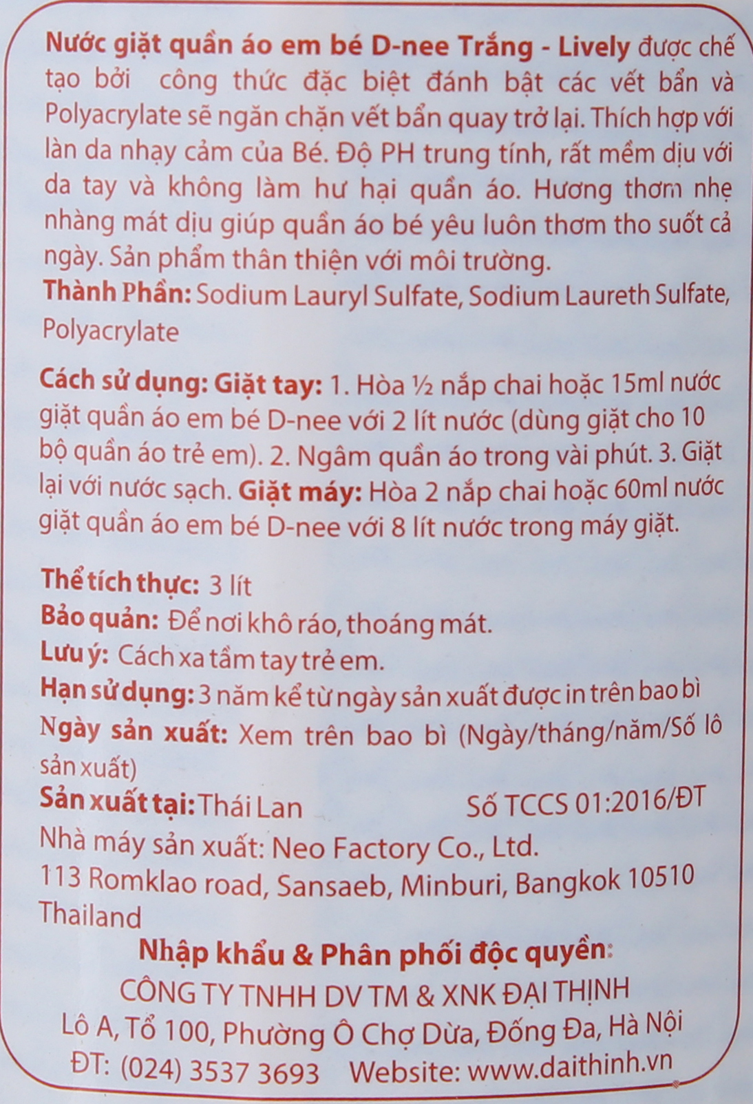 Nước giặt cho bé D-nee Lively trắng can phấn thơm 3 lít
