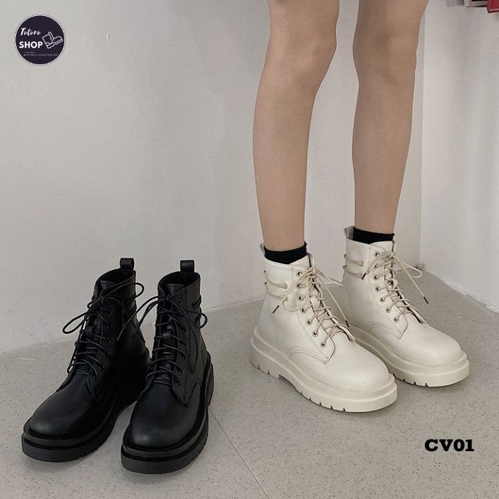 [Hàng Sẵn] [Ảnh Thật] [Freeship] Giày Bốt Nữ Cổ Vừa 13cm Đế 4cm - CV01