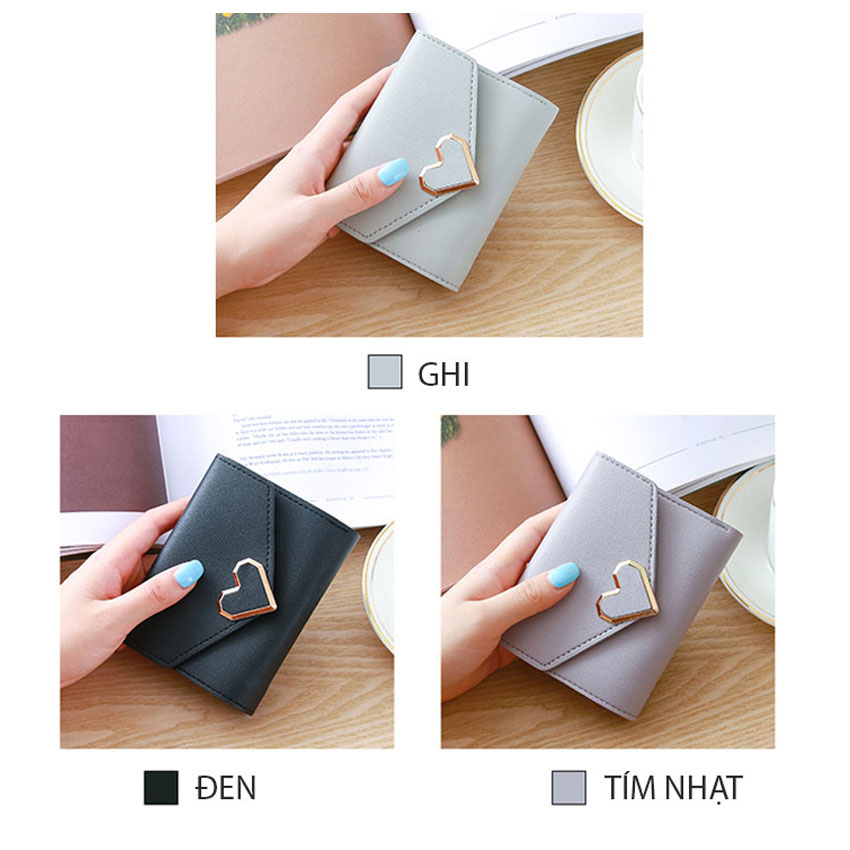 Ví  bóp da nữ cầm tay mini khóa trái tim VD01