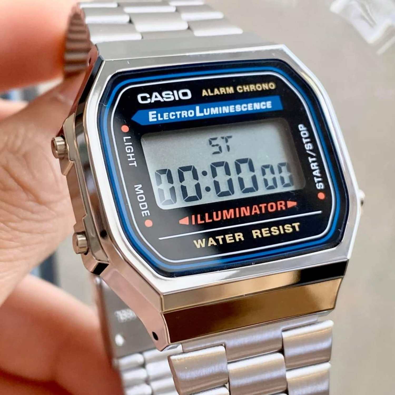 Đồng hồ điện tử nam nữ dây thép Casio A168 vintage xám chuột