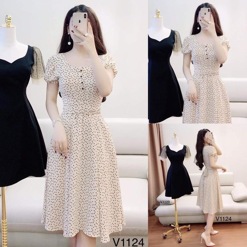 [HCM]Đầm xòe chấm bi bó eo
