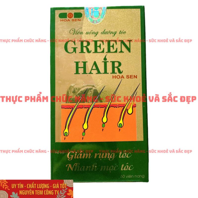 Viên Uống Dưỡng Tóc GREEN HAIR Hoa Sen - Giúp Giảm Rụng, Nhanh Mọc Tóc Đen - Lọ 60 Viên