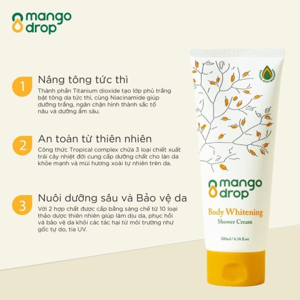 [HCM]Kem dưỡng da body Mango Drop Mango Drop Body Whitening Shower Cream 200ml cao cấp