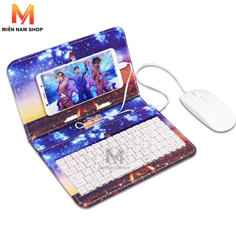 (HCM) Combo Bao da bàn phím kèm chuột hình tháp đêm cho hệ điều hành Android từ 4 - 7 inch có OTG
