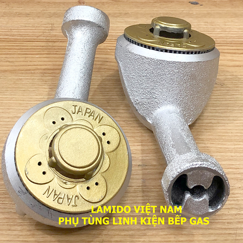 Combo 2 điếu gang đúc + họng đầu đốt chia lửa bếp gas sen nhôm 78mm chữ japan -