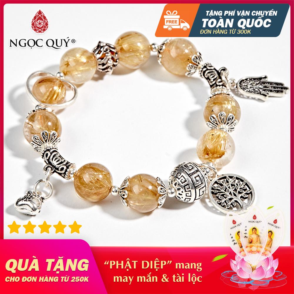 [HCM]Vòng Tay Phong Thủy Thạch Anh Tóc Vàng Phối Charm Túi Tiền Bạc 11mm Mệnh  Thổ  Kim - Ngọc Quý Gemstones
