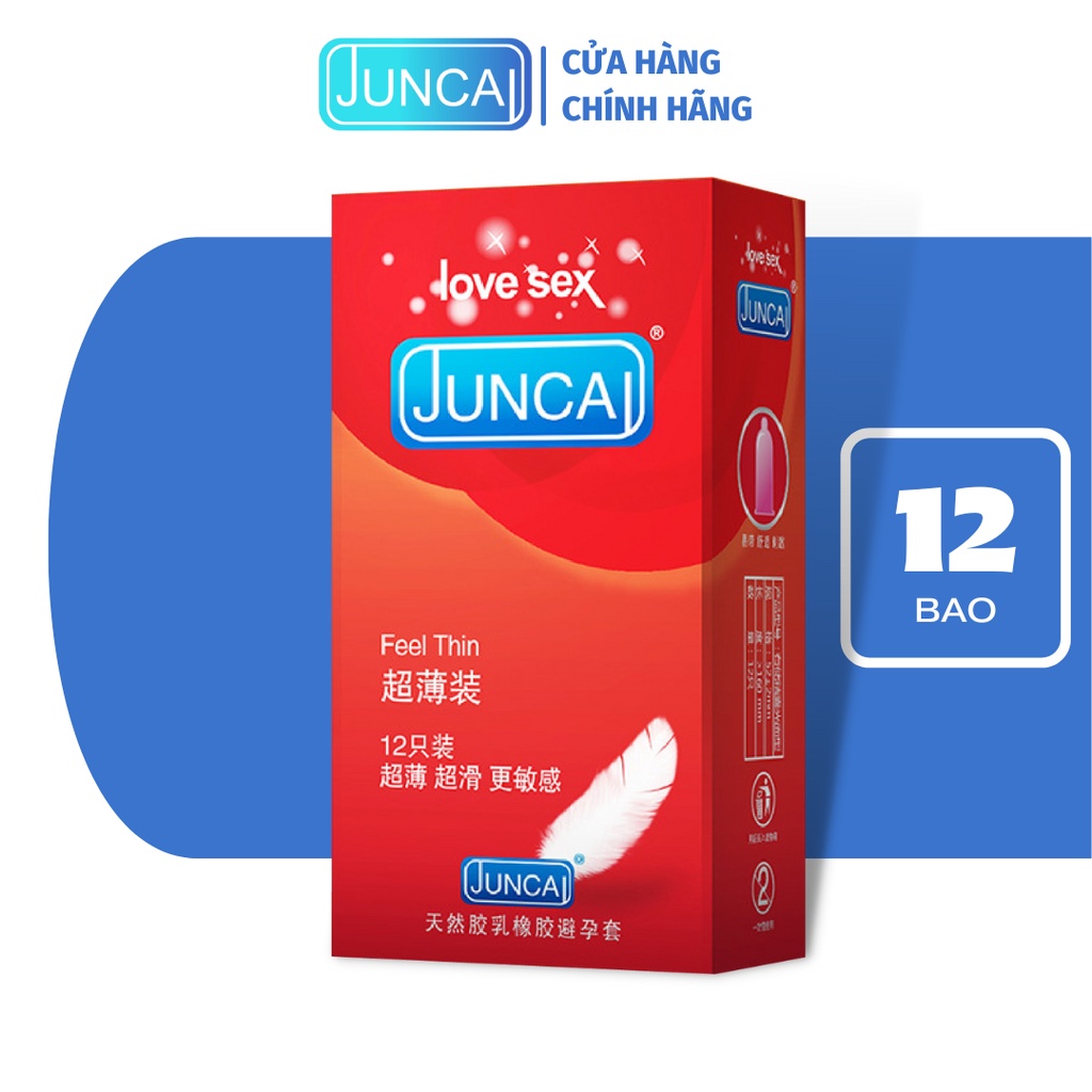 Bao Cao Su Juncai Feel Thin Siêu Mỏng, Nhiều Gel Bôi Trơn ( Hộp 12 Chiếc)