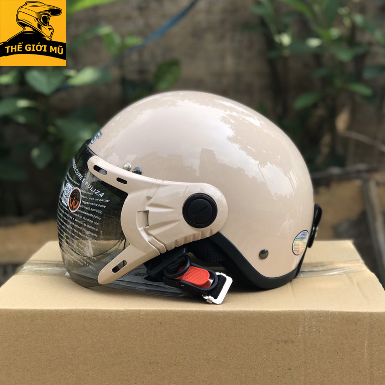 Mũ bảo hiểm nửa đầu có kính GRS A33K màu trắng sữa cho phụ nữ