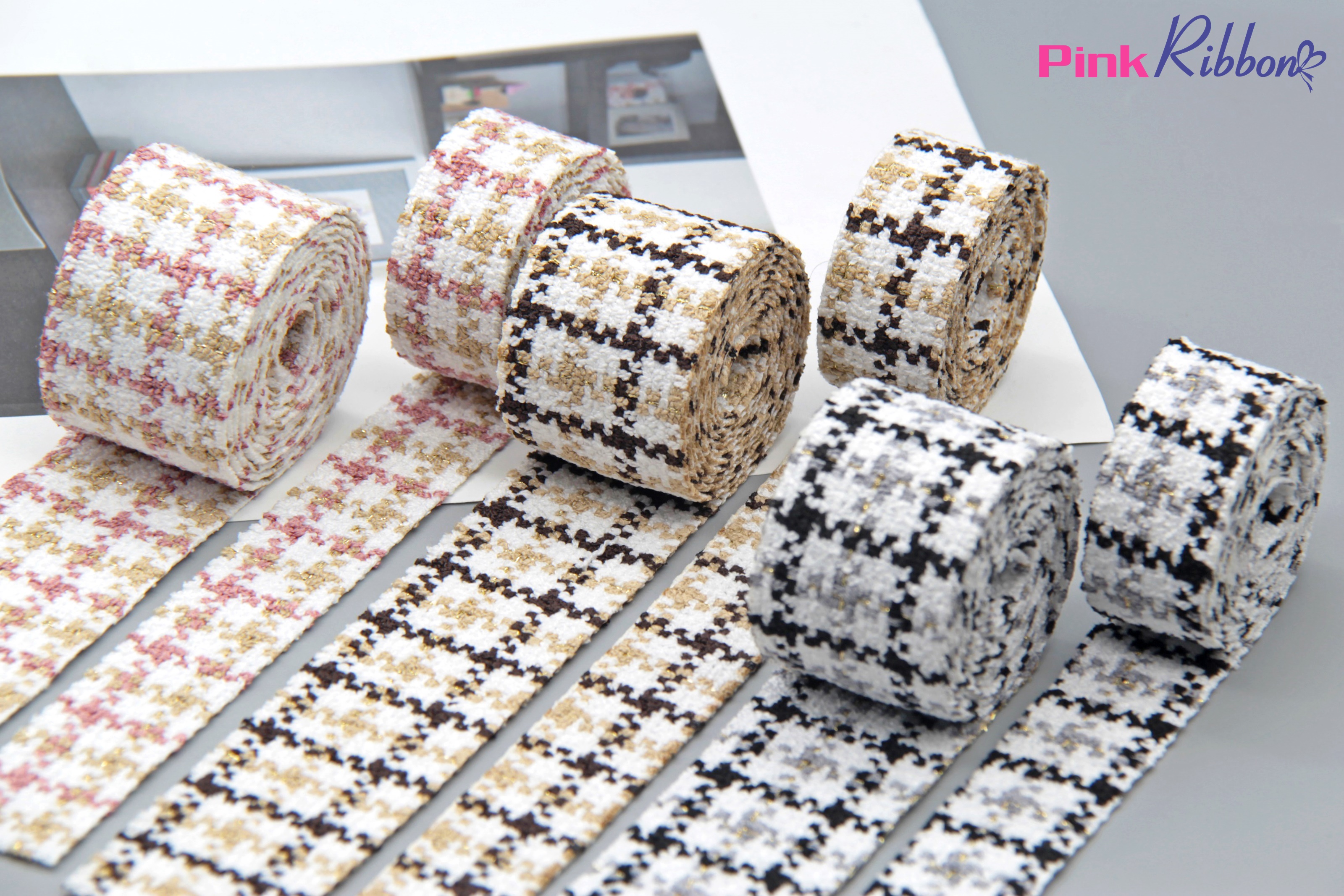 Ruy băng dạ tweed kẻ 2.5cm và 3.8cm