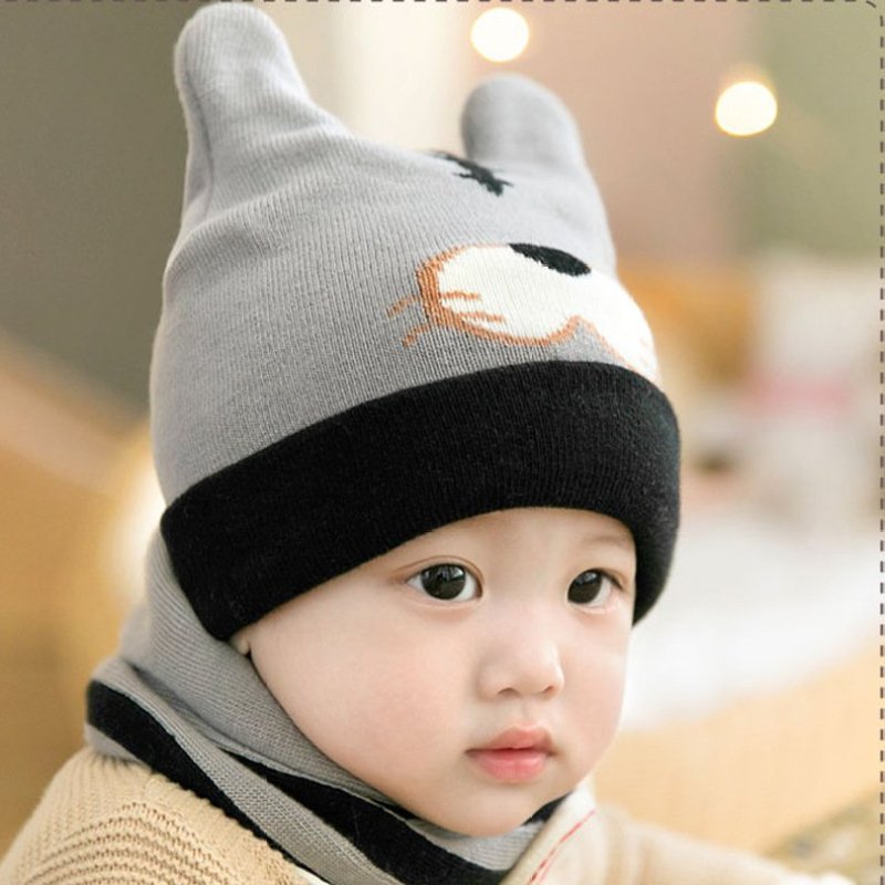 Set nón len tặng kèm khăn ống tai mèo cực iu cho bé gái bé trai 1-3 tuổi