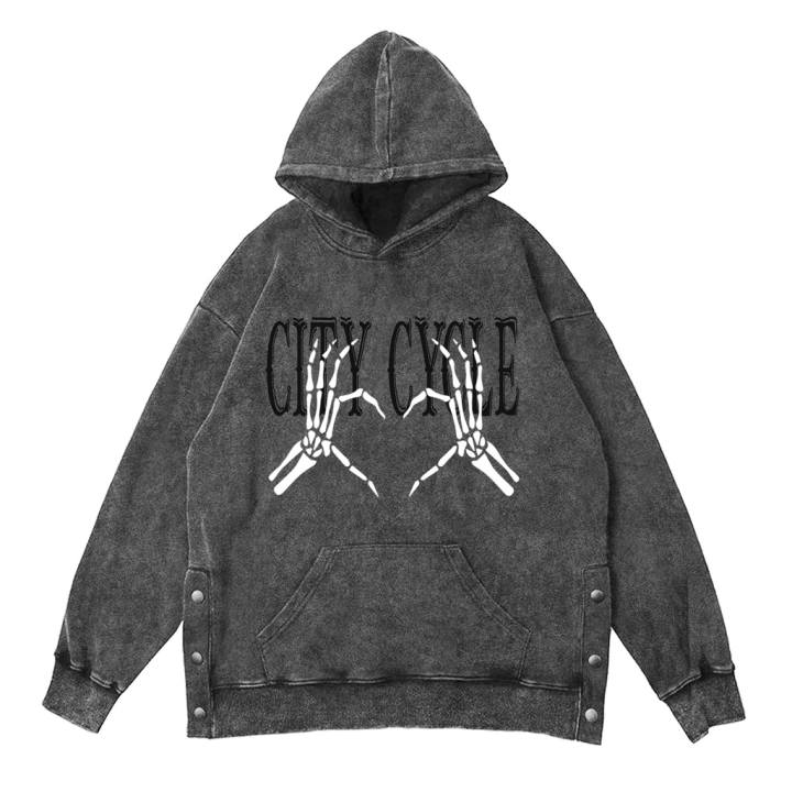 Áo hoodie unisex acid heart bones City Cycle - áo nỉ hoodie wash unisex form rộng in hình Local Brand