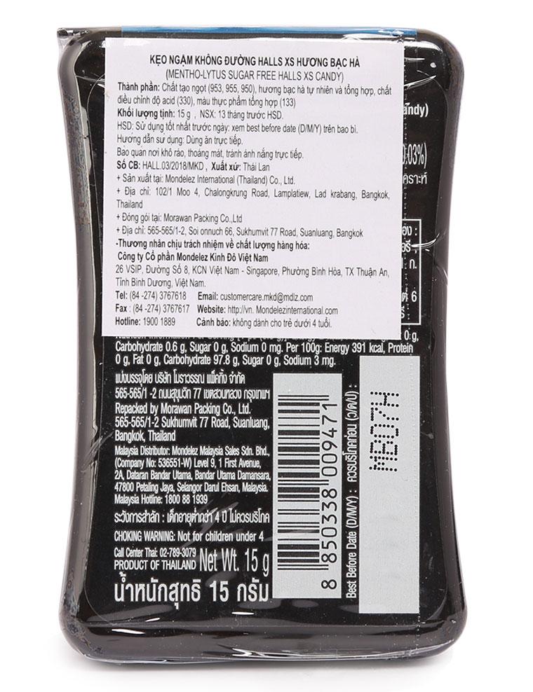 Kẹo ngậm không đường Halls XS vị bạc hà hộp 15g