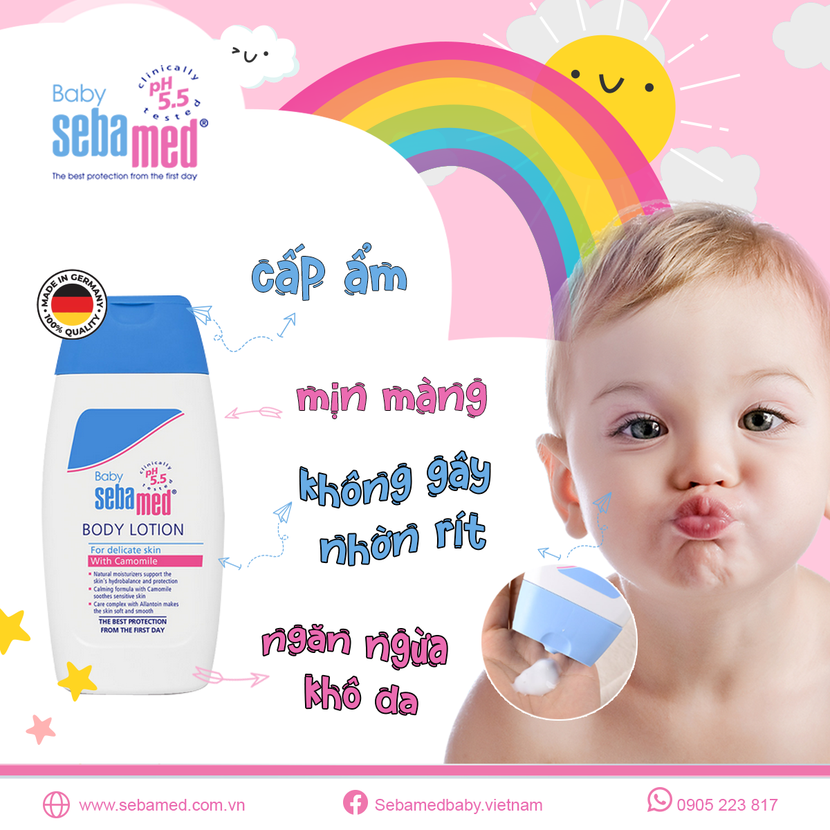 Sữa dưỡng ẩm toàn thân dành cho trẻ sơ sinh và trẻ nhỏ Sebamed Baby Body