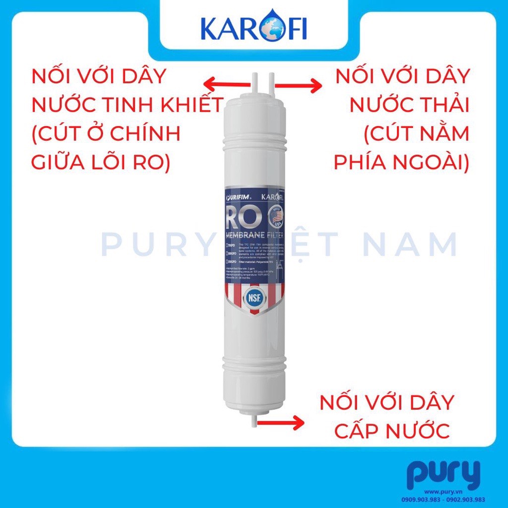 Lõi lọc nước số 4 karofi chính hãng- màng ro purifim usa 100 gdp
