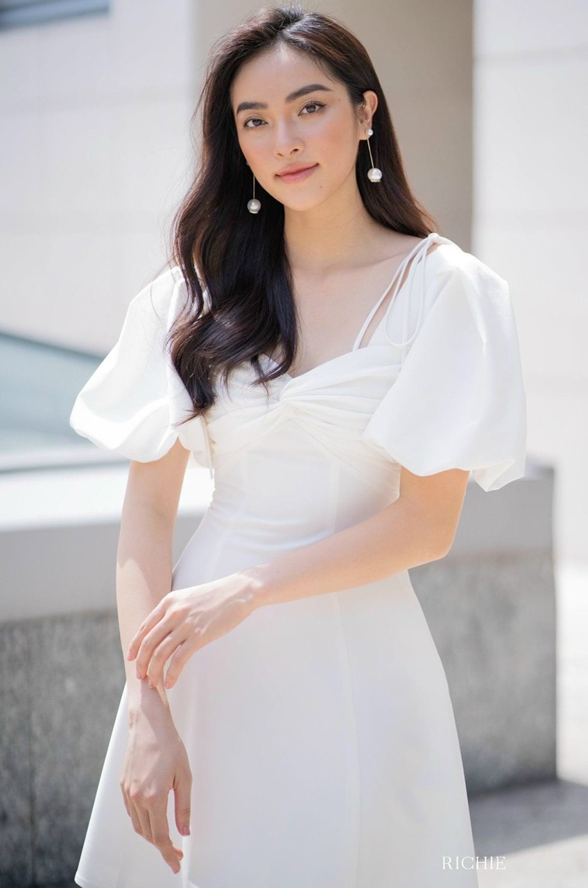 Đầm xoắn ngực nơ vai 2 màu