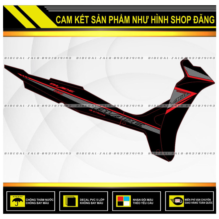 TEM RỜI WAVE BLADE 110 CHẾ PHỐI ĐỎ ĐEN NHÁM ( DECAL CAO CẤP - KHÁNG NƯỚC - KHÔNG BAY MÀU )